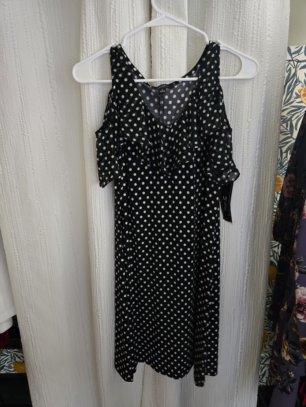 Womens Small MSK Black Polka Dot Cold-Shoulder Dress